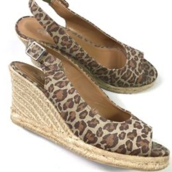 Stuart Weitzman Shoes - Stuart Weitzman Brown Leopard‎ Print Sling Back Espadrille Wedges 8M D15